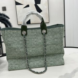 CC Deauville Tweed Bag Green Leather Silver Hardware 7