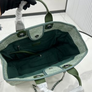 CC Deauville Tweed Bag Green Leather Silver Hardware 7