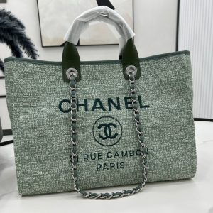 CC Deauville Tweed Bag Green Leather Silver Hardware 7