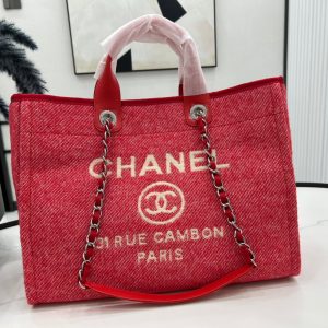 CC Deauville Tweed Bag Red Leather Silver Hardware 11