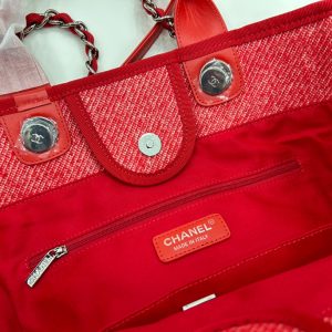 CC Deauville Tweed Bag Red Leather Silver Hardware 11