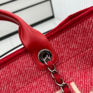 CC Deauville Tweed Bag Red Leather Silver Hardware 11