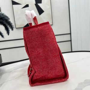 CC Deauville Tweed Bag Red Leather Silver Hardware 11