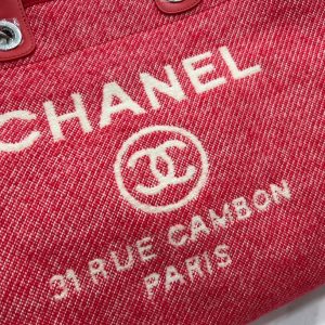 CC Deauville Tweed Bag Red Leather Silver Hardware 11