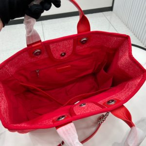 CC Deauville Tweed Bag Red Leather Silver Hardware 11