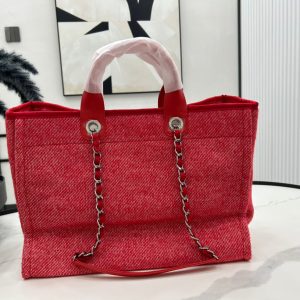 CC Deauville Tweed Bag Red Leather Silver Hardware 11