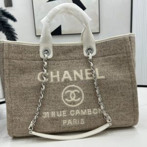 CC Deauville Tweed Bag White Leather Silver Hardware 13