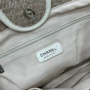 CC Deauville Tweed Bag White Leather Silver Hardware 13