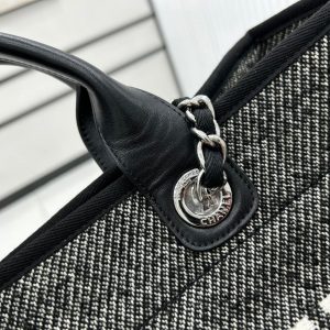 CC Deauville Tweed Bag Black Leather Silver Hardware 14