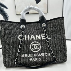 CC Deauville Tweed Bag Black Leather Silver Hardware 14