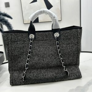 CC Deauville Tweed Bag Black Leather Silver Hardware 14