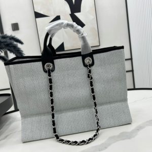 CC Deauville Tweed Bag Black Leather Gold Hardware 17