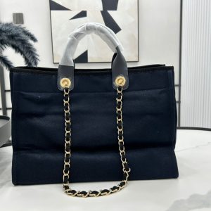 CC Deauville Tweed Bag Navy Leather Gold Hardware 21