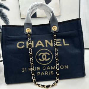 CC Deauville Tweed Bag Navy Leather Gold Hardware 21