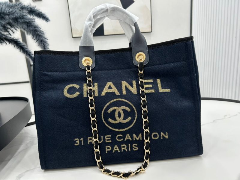 CC Deauville Tweed Bag Navy Leather Gold Hardware 21