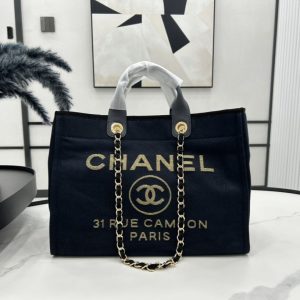 CC Deauville Tweed Bag Navy Leather Gold Hardware 21