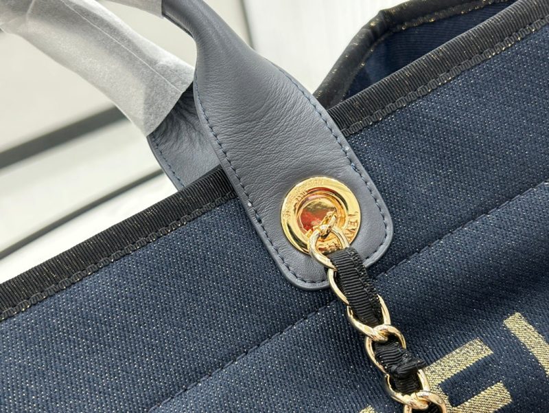 CC Deauville Tweed Bag Navy Leather Gold Hardware 21