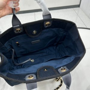 CC Deauville Tweed Bag Navy Leather Gold Hardware 21