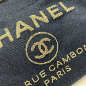 CC Deauville Tweed Bag Navy Leather Gold Hardware 21