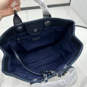 CC Deauville Tweed Bag Black Leather Silver Hardware 22