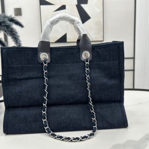 CC Deauville Tweed Bag Black Leather Silver Hardware 22