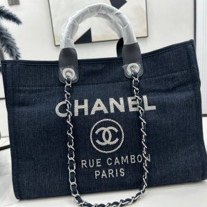 CC Deauville Tweed Bag Black Leather Silver Hardware 22