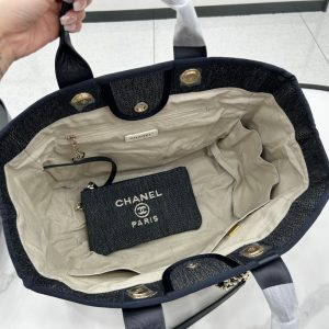 CC Deauville Tweed Bag Black Leather Gold Hardware 25