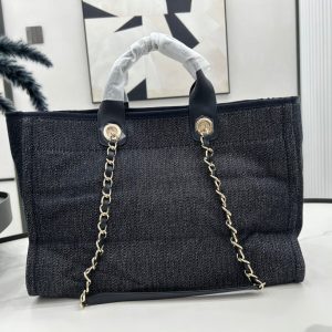 CC Deauville Tweed Bag Black Leather Gold Hardware 25