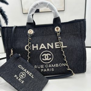 CC Deauville Tweed Bag Black Leather Gold Hardware 25