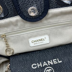 CC Deauville Tweed Bag 33x26x15.5cm Black Leather Gold Hardware 26