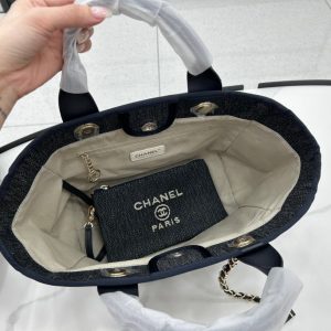 CC Deauville Tweed Bag 33x26x15.5cm Black Leather Gold Hardware 26