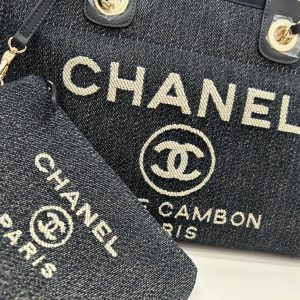 CC Deauville Tweed Bag 33x26x15.5cm Black Leather Gold Hardware 26