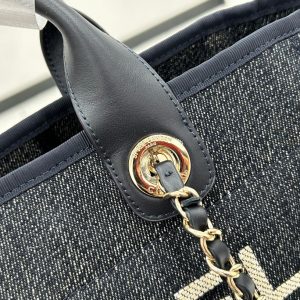 CC Deauville Tweed Bag 33x26x15.5cm Black Leather Gold Hardware 26