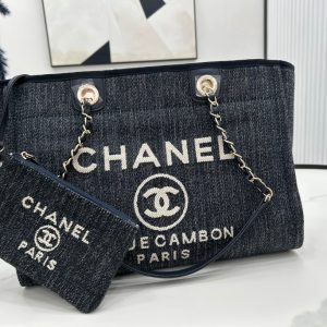 CC Deauville Tweed Bag 33x24x14.5cm Black Leather Gold Hardware 27