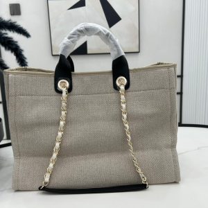 CC Deauville Tweed Bag Black Leather Gold Hardware 34