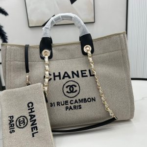 CC Deauville Tweed Bag Black Leather Gold Hardware 34