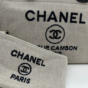 CC Deauville Tweed Bag 33x26x15.5cm Black Leather Gold Hardware 35