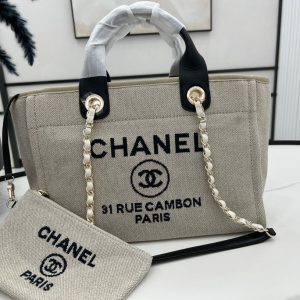 CC Deauville Tweed Bag 33x26x15.5cm Black Leather Gold Hardware 35