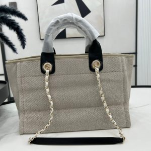 CC Deauville Tweed Bag 33x26x15.5cm Black Leather Gold Hardware 35