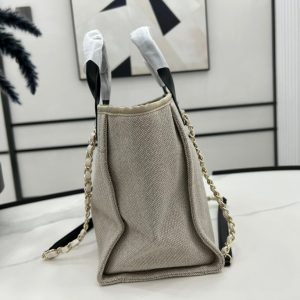 CC Deauville Tweed Bag 33x26x15.5cm Black Leather Gold Hardware 35