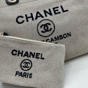 CC Deauville Tweed Bag 33x24x14.5cm Black Leather Gold Hardware 36