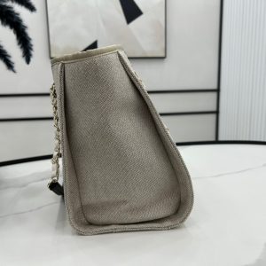 CC Deauville Tweed Bag 33x24x14.5cm Black Leather Gold Hardware 36