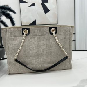 CC Deauville Tweed Bag 33x24x14.5cm Black Leather Gold Hardware 36