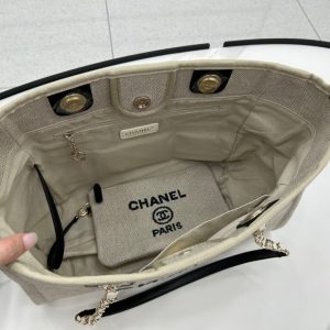 CC Deauville Tweed Bag 33x24x14.5cm Black Leather Gold Hardware 36