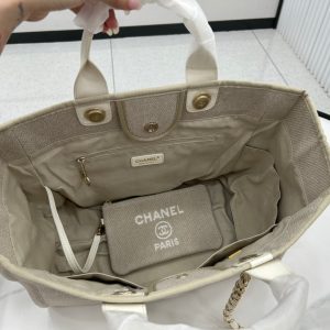 CC Deauville Tweed Bag White Leather Gold Hardware 28