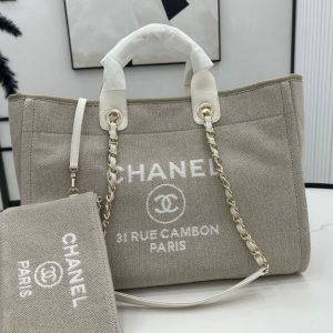 CC Deauville Tweed Bag White Leather Gold Hardware 28