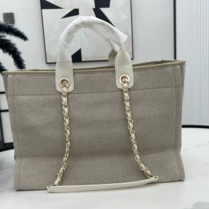 CC Deauville Tweed Bag White Leather Gold Hardware 28