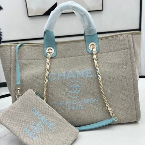 CC Deauville Tweed Bag Blue Sky Leather Gold Hardware 31