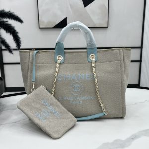 CC Deauville Tweed Bag Blue Sky Leather Gold Hardware 31