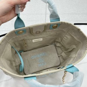 CC Deauville Tweed Bag 33x26x15.5cm Blue Sky Leather Gold Hardware 32